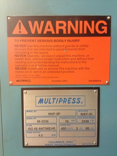 8 Ton MULTIPRESS M5P-8P,rotary index table,7 throat, 16 daylight, 2001