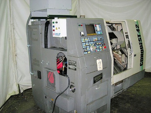 HARDINGE CONQUEST 42 SP, FANUC OT, 6 Chk,LIVE TOOLING, LNS BARFEED, 1990