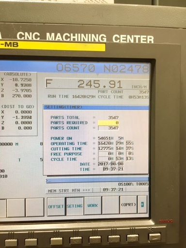 41.4 X, 33.53 Y, 35.42 Z, KITAMURA HX630,FULL 4TH AXIS,FANUC 16M,50 ATC, 2010