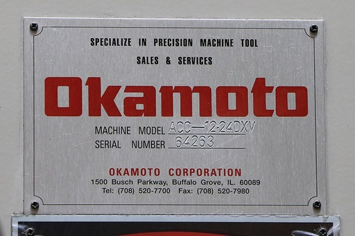 12 x 24 OKAMOTO 1224 DX,AUTO INCR DOWNFEED,WHl dresser,FINE CHUCK,1998
